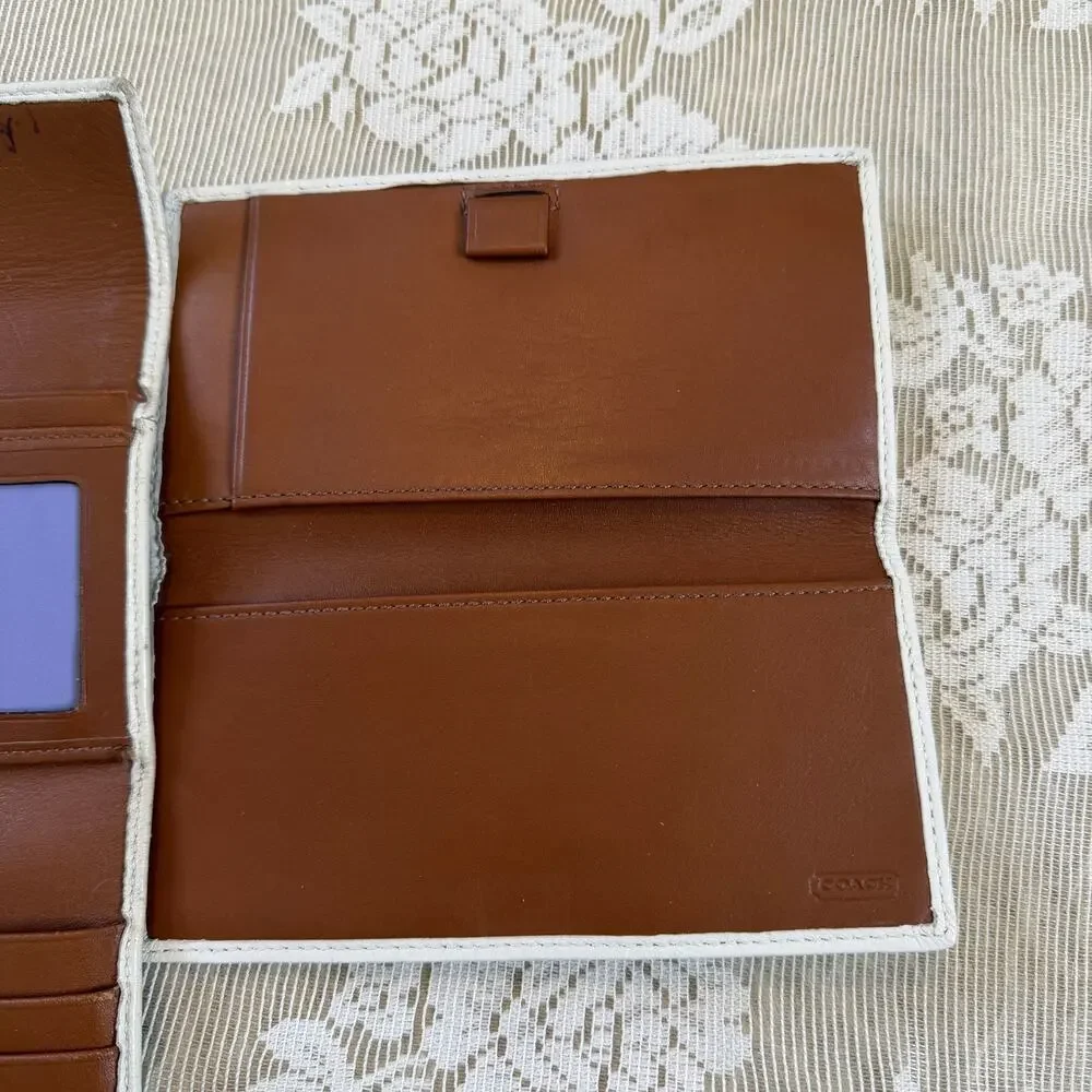Vintage Coach White Leather Buckle Wallet + Checkbook Cover Set